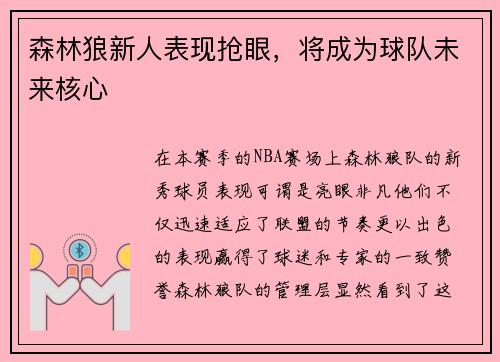 森林狼新人表现抢眼，将成为球队未来核心
