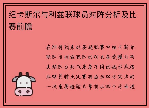 纽卡斯尔与利兹联球员对阵分析及比赛前瞻