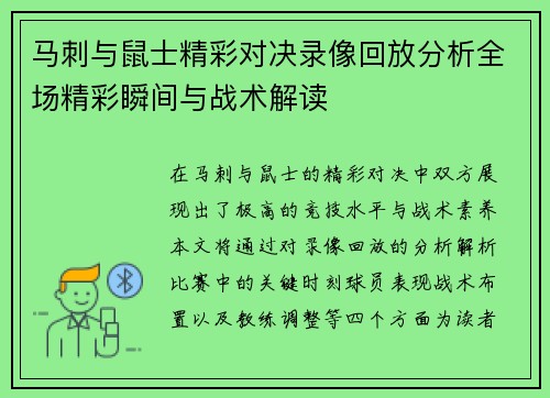 马刺与鼠士精彩对决录像回放分析全场精彩瞬间与战术解读