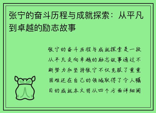 张宁的奋斗历程与成就探索：从平凡到卓越的励志故事