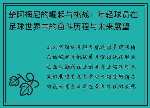 楚阿梅尼的崛起与挑战：年轻球员在足球世界中的奋斗历程与未来展望
