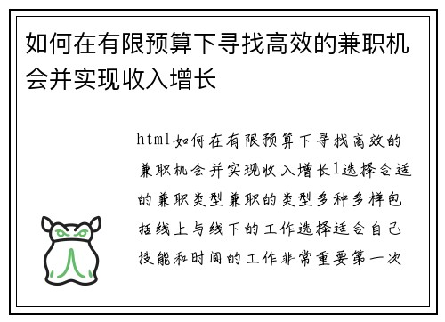 如何在有限预算下寻找高效的兼职机会并实现收入增长